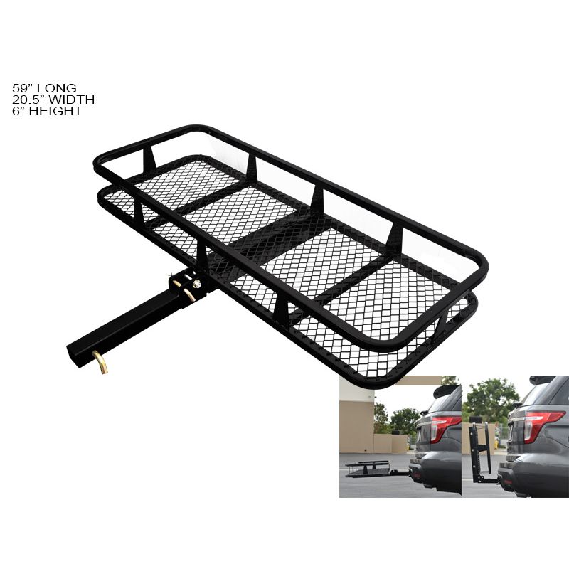 Armordillo 2in. Hitch Cargo Carrier - 500 Lbs- 20X58 Basket Style Fold Up - Black Accessories Black Trailer Hitches