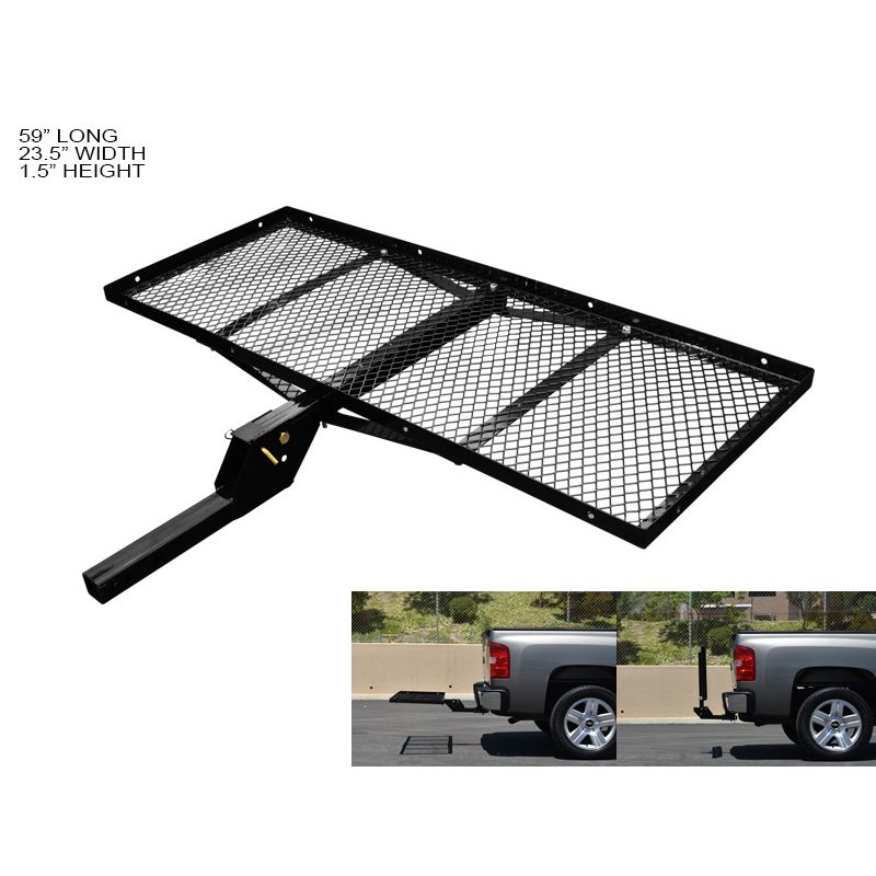 Armordillo 2in. Hitch Cargo Carrier - 300 Lbs- 23X59 Tray-Style Fold Up - Black Accessories Black Trailer Hitches