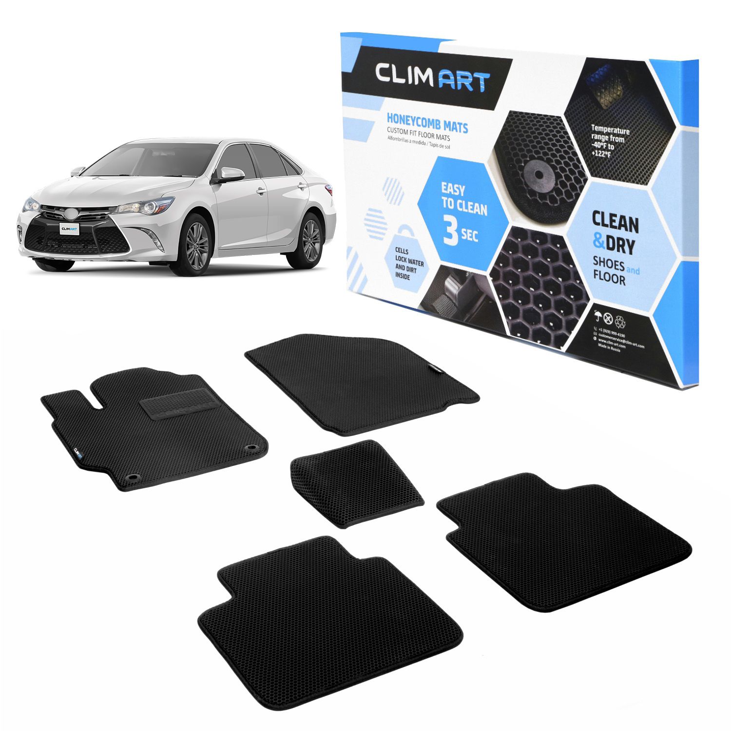 Goodyear Custom Fit Car Floor Liners for Toyota Camry 2015-2017, Black/Black 5 Pc. Set, All-Weather Diamond Shape Liner Traps Dirt, Liquid, Rain and Dust, Precision Interior Coverage - GY004042