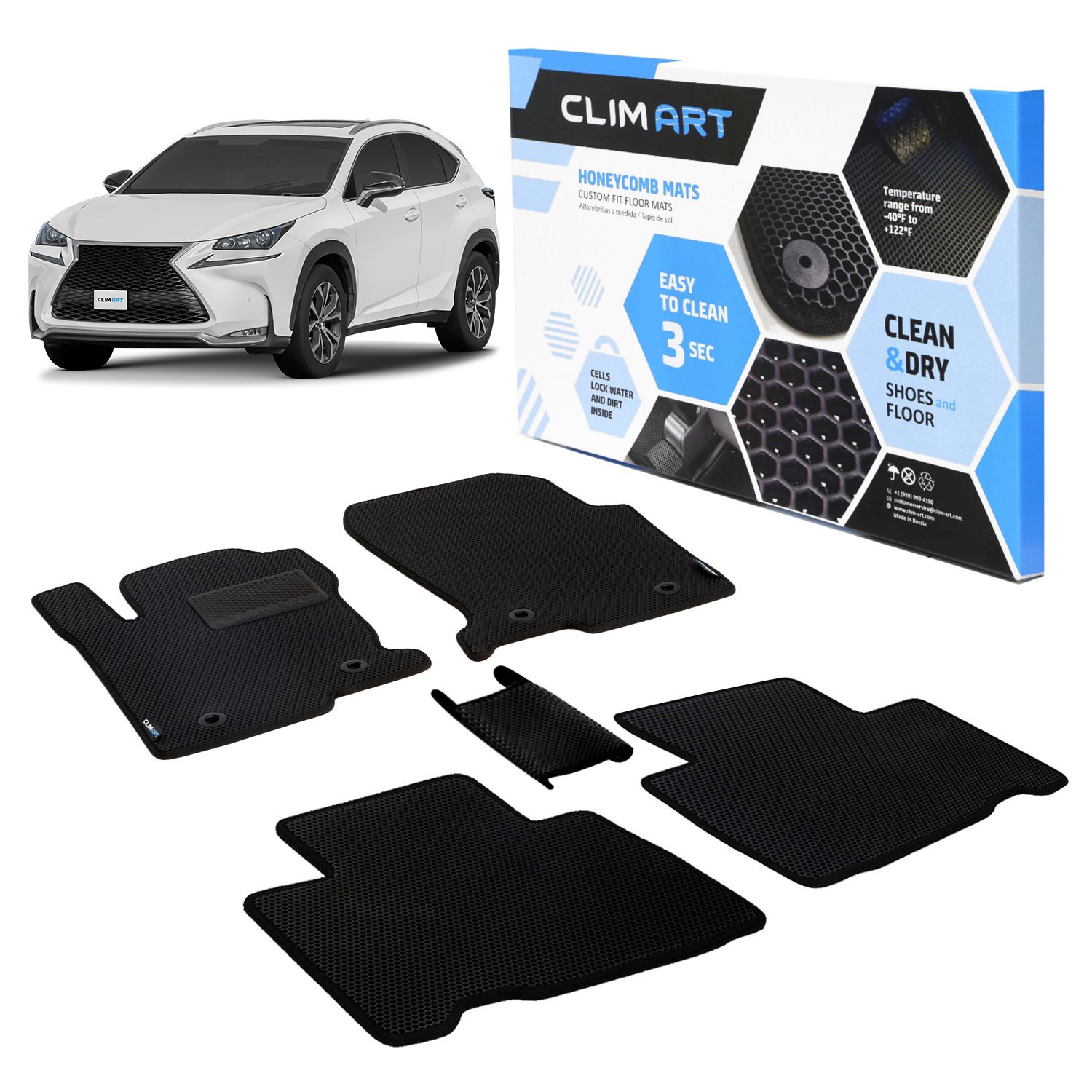 Goodyear Custom Fit Car Floor Liners for Lexus NX 2015-2021, Black/Black 5 Pc. Set, All-Weather Diamond Shape Liner Traps Dirt, Liquid, Precision Interior Coverage - GY004150