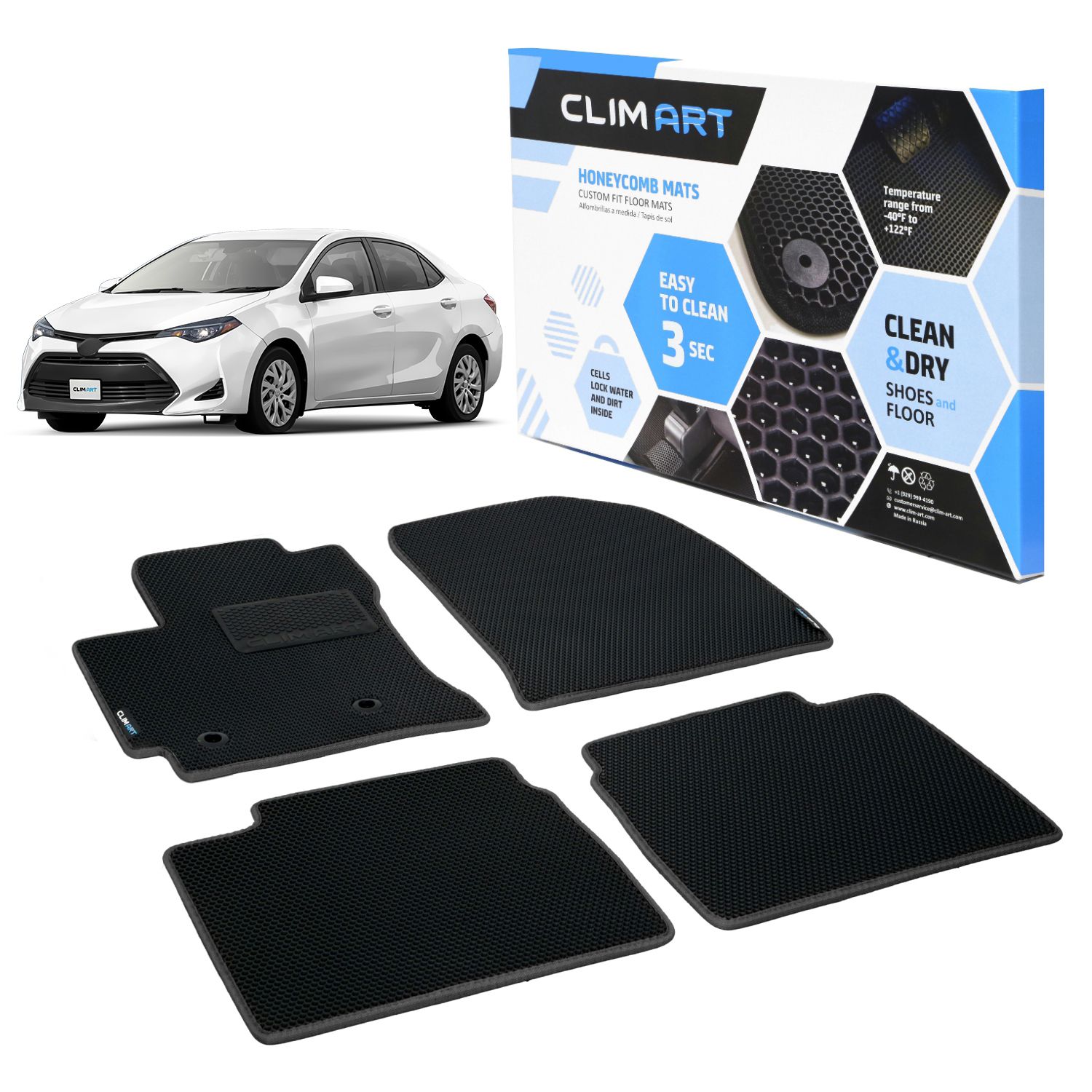 Goodyear Custom Fit Car Floor Liners for Toyota Corolla 2014-2016, Black/Black 4 Pc. Set, All-Weather Diamond Shape Liner Traps Dirt, Liquid, Precision Interior Coverage - GY004422