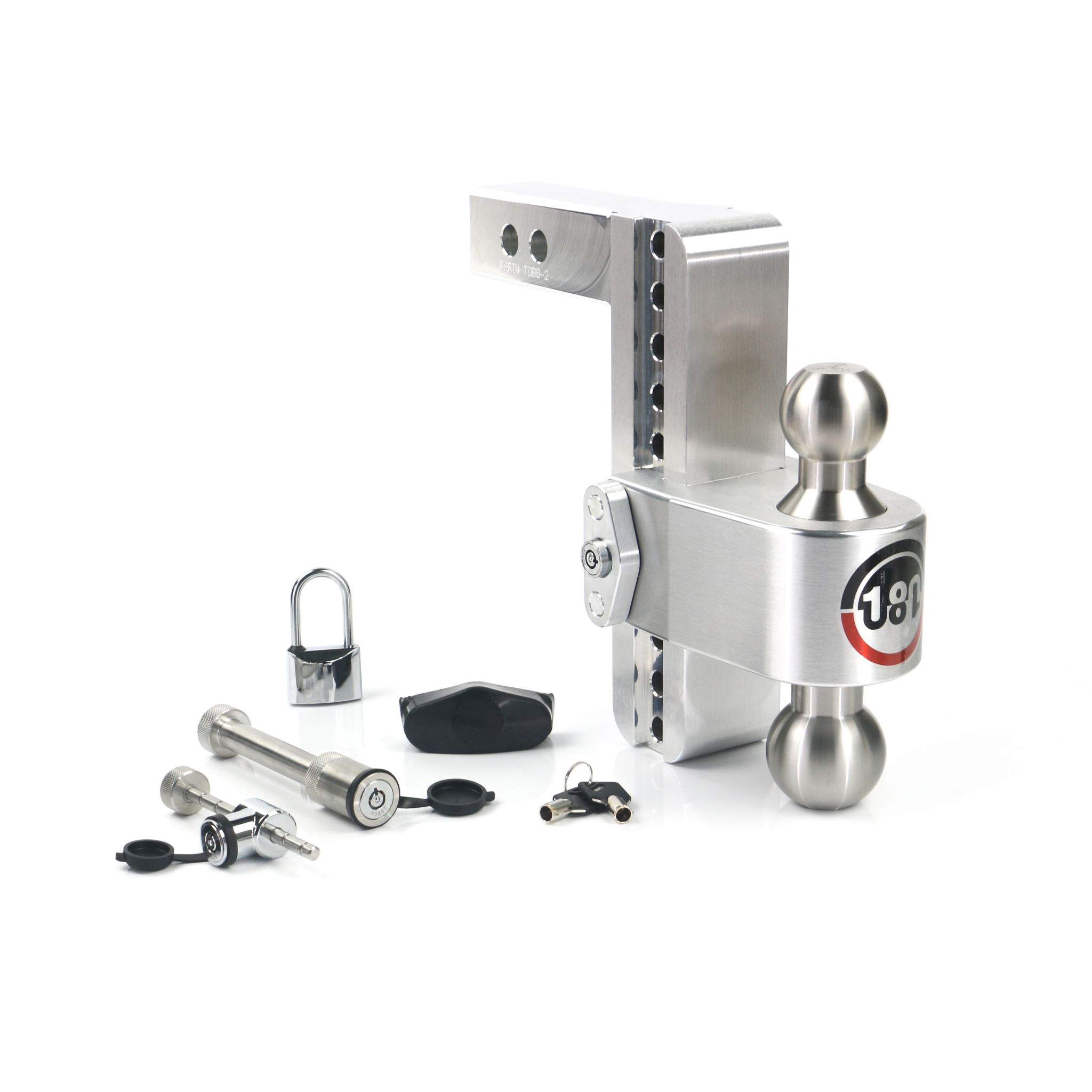 180 Hitch Stainless Steel Ball 8" Drop Hitch with 2" Shank Keyed Alike Lockset Included