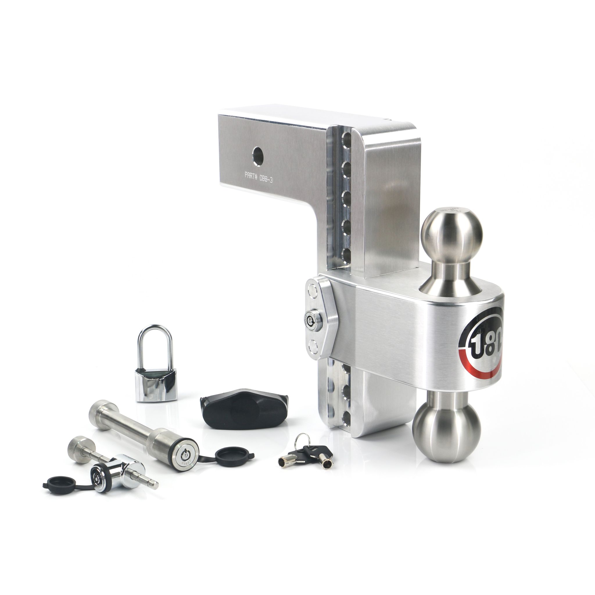 180 Hitch Stainless Steel Ball 8" Drop Hitch with 3" Shank Keyed Alike Lockset Included