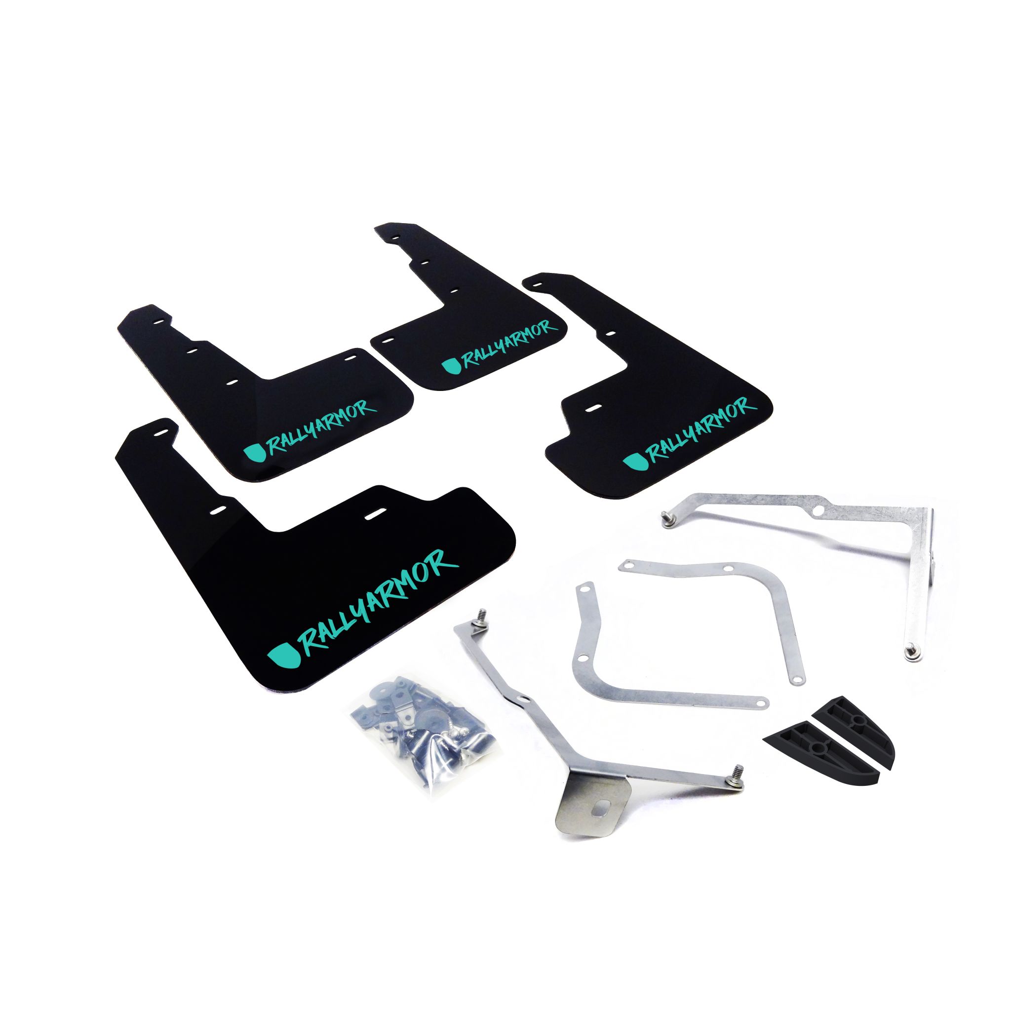 Rally Armor MF32-UR-BLK/TL-X - 2015-2019 Subaru WRX Sedan / 2015-2019 Subaru STI Sedan - Black Mud Flap/Altered Font Teal Logo
