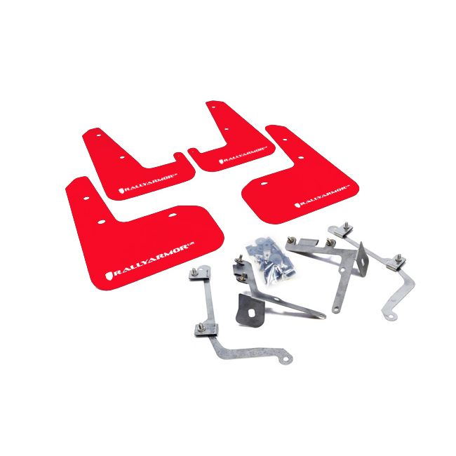 Rally Armor MF19-UR-RD/WH - 2011-2014 Subaru STI Sedan / 2011-2014 Subaru WRX Sedan - Red Mud Flap/White Logo