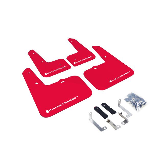 Rally Armor MF24-UR-RD/WH - 2012-2018 Hyundai Veloster Base, Turbo - Red Mud Flap/White Logo