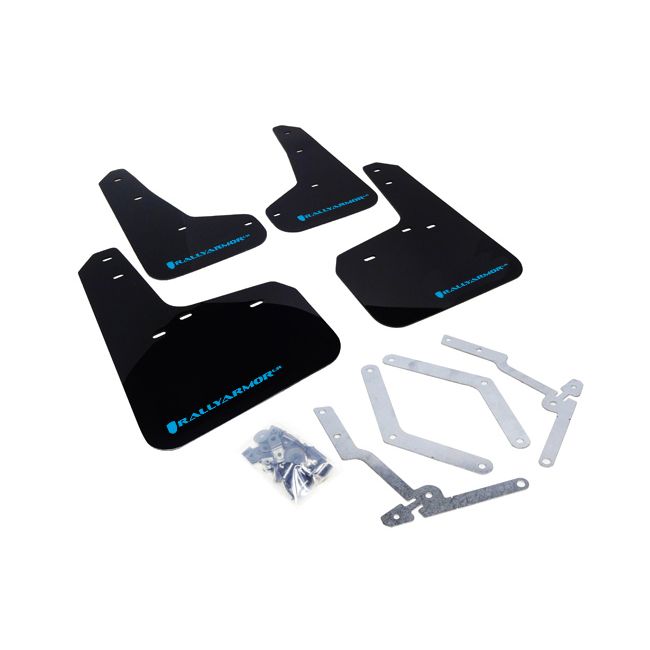 Rally Armor MF27-UR-BLK/NB - 2013-2019 Ford Focus SE, Titanium, ST, RS - Black Mud Flap/Light Blue Logo