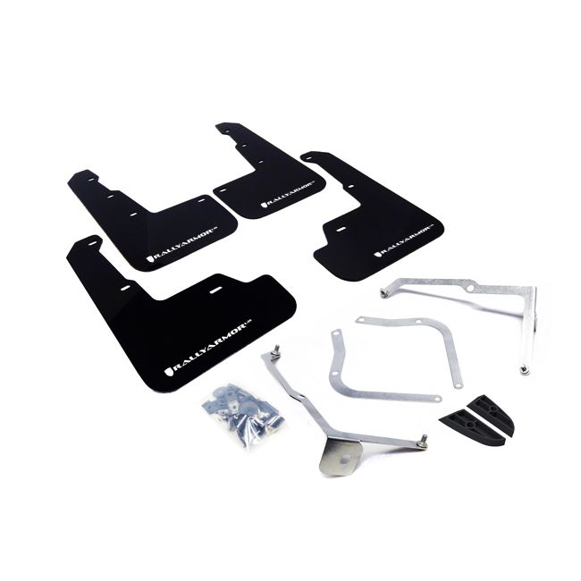Rally Armor MF32-UR-BLK/WH - 2015-2019 Subaru WRX Sedan / 2015-2019 Subaru STI Sedan - Black Mud Flap/White Logo